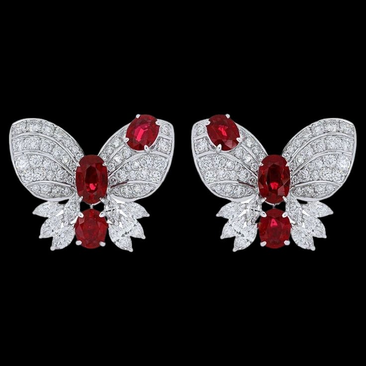 Diamond Earrings in Harmony with Rubies