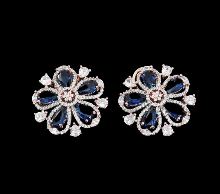 Diamond Earrings with Blue Sapphire Brilliance