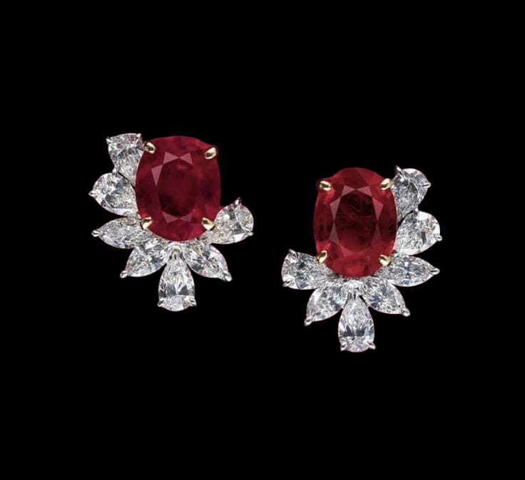 Diamond Earrings with Ruby Accents